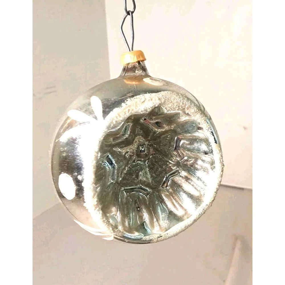 Antique 1930s Indent Mercury Glass Christmas Ornament Silver Hand Blown Ball
